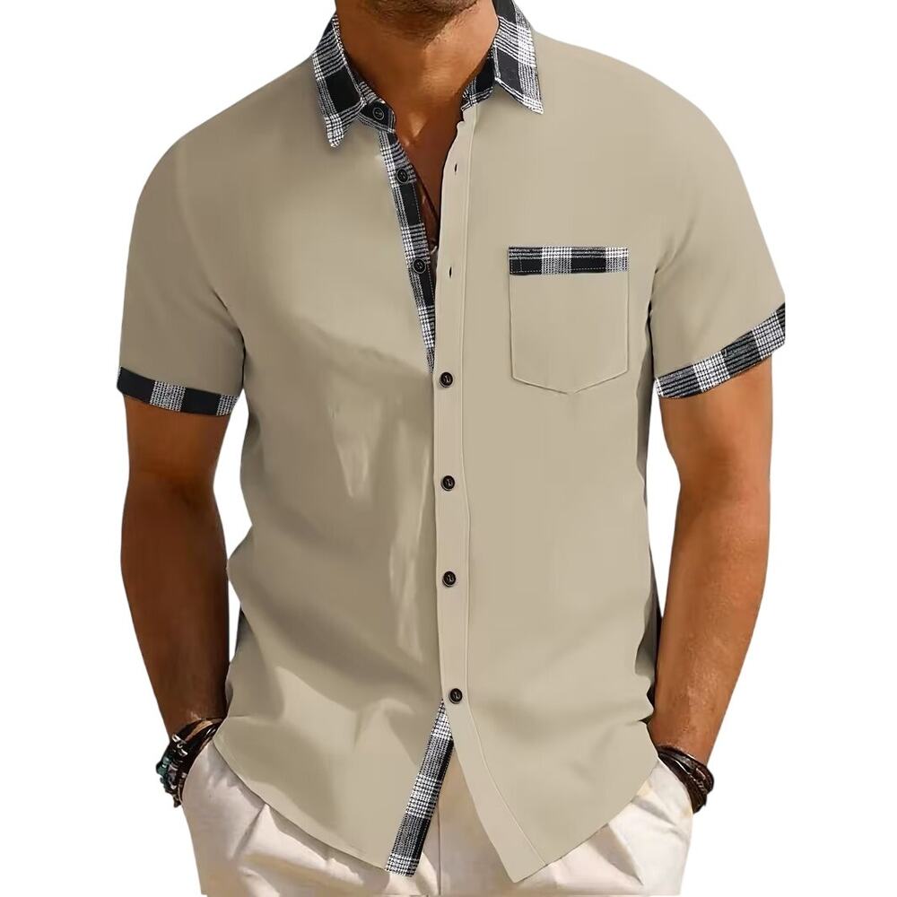 BRAND NEW ~ Men's Tan Casual Short Sleeve Summer Button Up Shirt ~ 3X